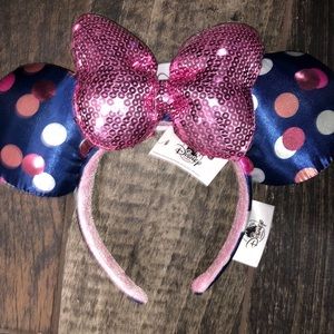 Navy and pink polka dot Minnie ears
